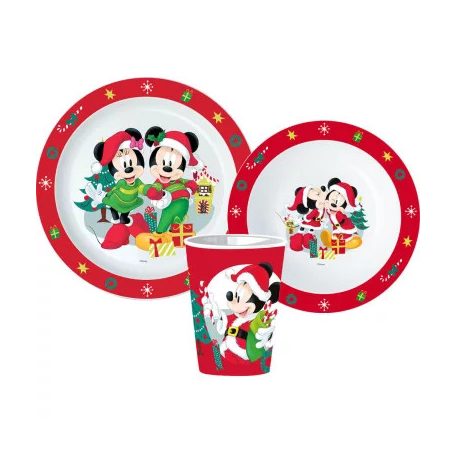 Mickey és Minnie karácsonyi műanyag étkészlet